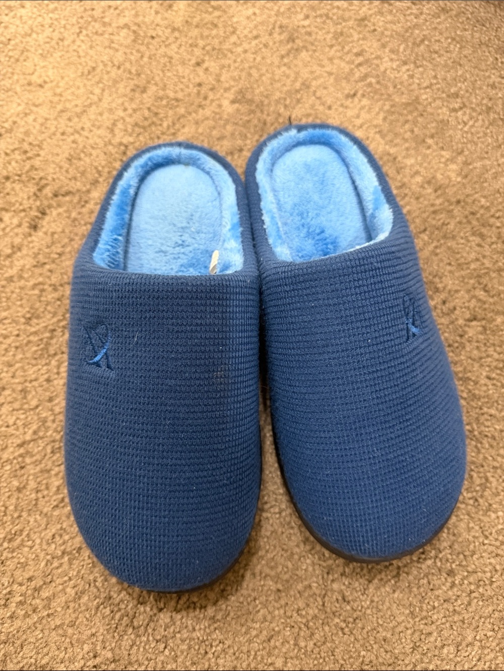 Children's Navy Blue Plush-Lined Slip-On Slippers
